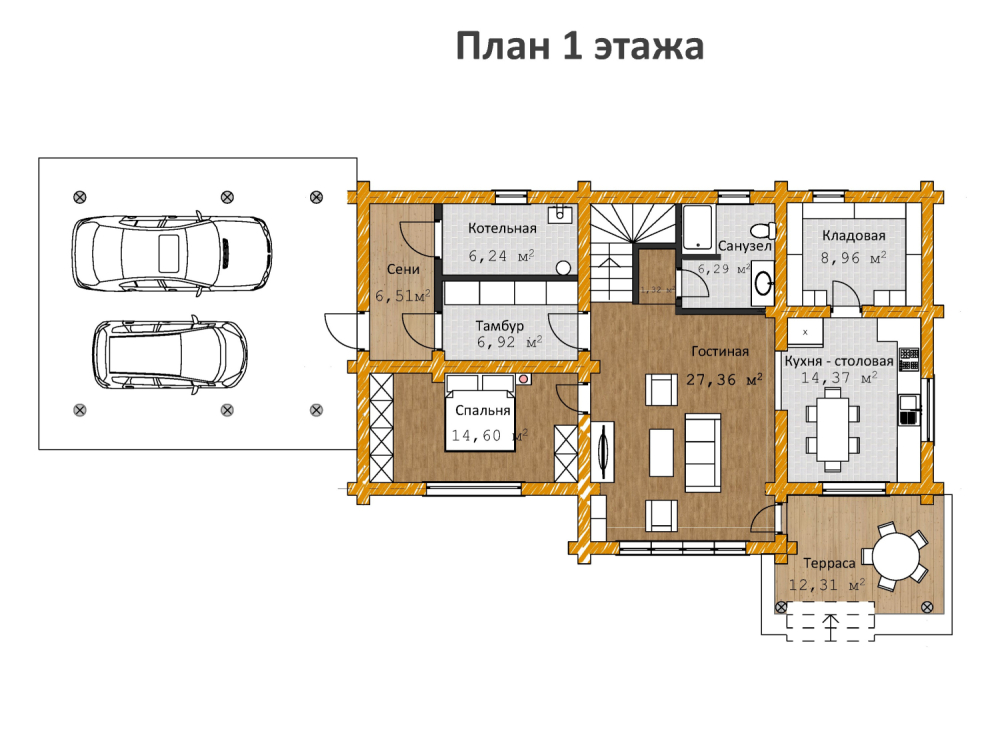 Дом из бревна с навесом